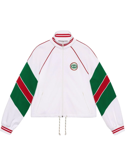 Shop Gucci Web-stripe Jersey-knit Jacket In White
