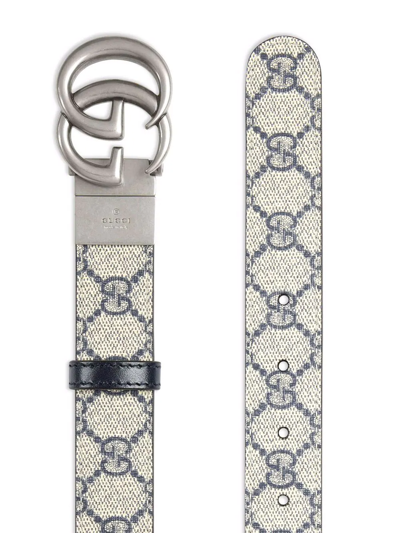Shop Gucci Gg Marmont Reversible Thin Belt In Blue