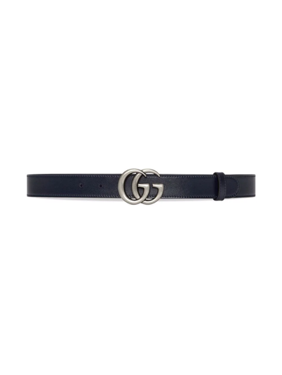 Shop Gucci Gg Marmont Reversible Thin Belt In Blue
