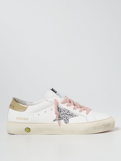 Shop Golden Goose May  Leather Sneakers In White