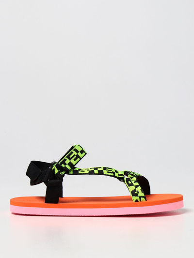 Shop Stella Mccartney Sandals In Logoed Fabric In Coral