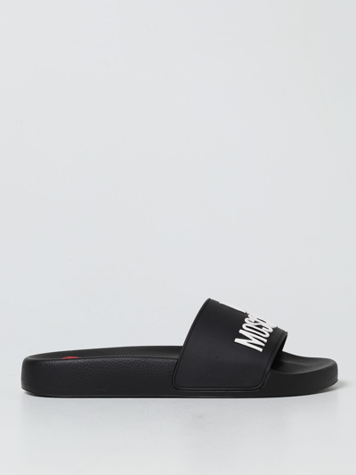 Shop Love Moschino Slide Sandals With Logo In Black