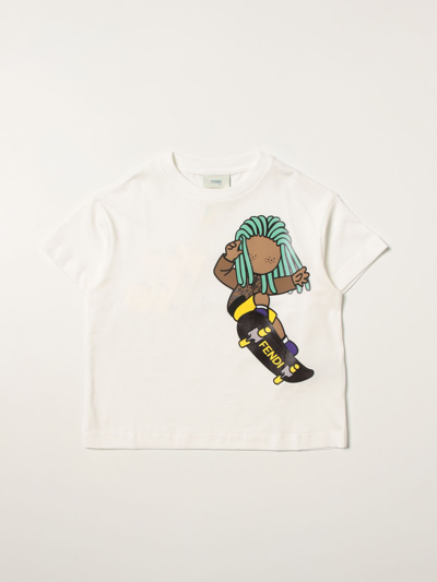 Shop Fendi Cotton T-shirt With Graphic Print In White