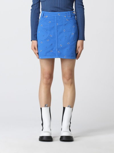Shop Kenzo Mini Skirt In Denim With Print In Blue