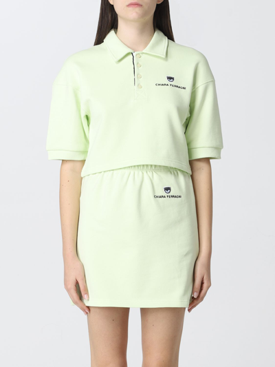 Shop Chiara Ferragni Cotton Polo Shirt With Logo In Green