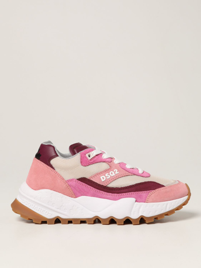 Shop Dsquared2 Free  Sneakers In Leather And Nubuck In Pink