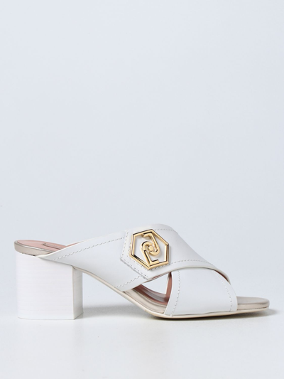 Shop Liu •jo Heeled Mules In Smooth Leather In White