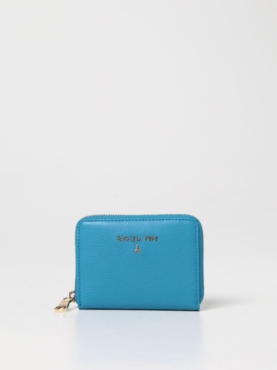 Shop Patrizia Pepe Wallet In Textured Leather In Turquoise