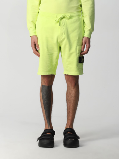 Shop Stone Island Bermuda Shorts In Garment-dyed Cotton Fleece In Lemon