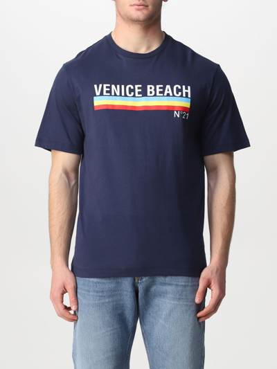 Shop N°21 N ° 21 T-shirt With Print And Logo In Blue