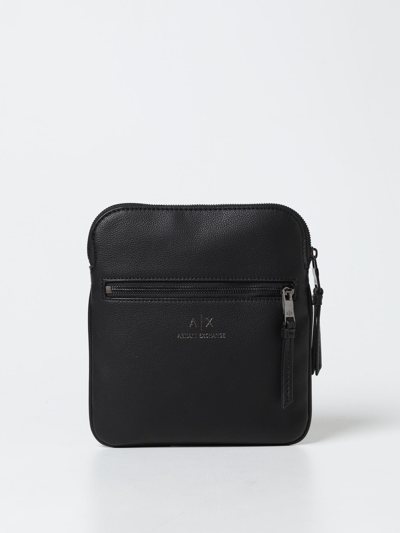 Shop Armani Exchange Messenger Bag In Grained Synthetic Leather In Black