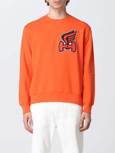 Shop Hogan Cotton Sweatshirt With Logo Patch In Coral