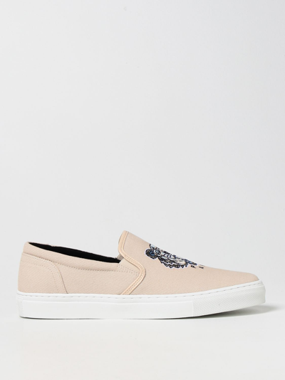 Shop Kenzo Canvas Trainers With Tiger Logo In Beige