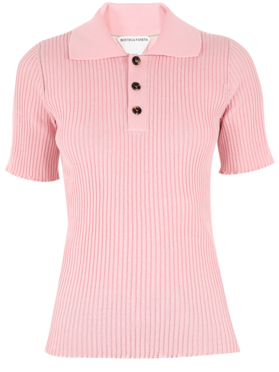 Shop Bottega Veneta Ribbed Pink Polo Shirt