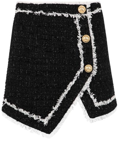 Shop Balmain Tweed Miniskirt In Black