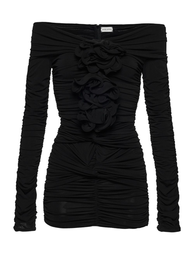 Shop Magda Butrym Long Sleeve Off-shoulder Mini Dress Black