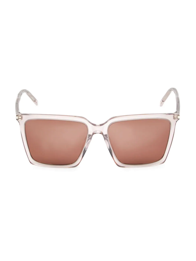 Shop Saint Laurent Women's Corner Angle 56mm Square Sunglasses In Shiny Transparent