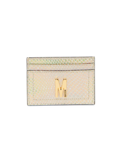 Shop Moschino Women's Logo Python-embossed Leather Card Case In Shiny Gold