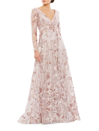 Shop Mac Duggal Women's Floral-embroidered A-line Gown In Rose