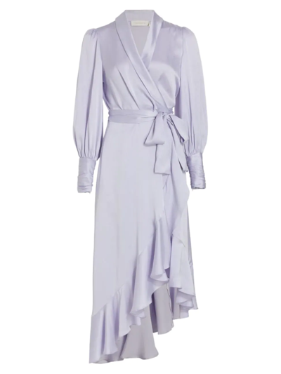 Shop Zimmermann Silk Wrap Midi-dress In Lilac