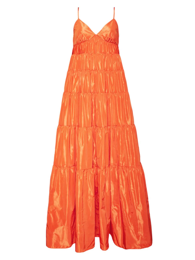 Shop Staud Women's Ripley Tiered Taffeta Maxi Dress In Tangerine