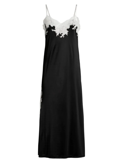 Shop Natori Women's Contrast Lace-trim Nightdress In Black Ivory