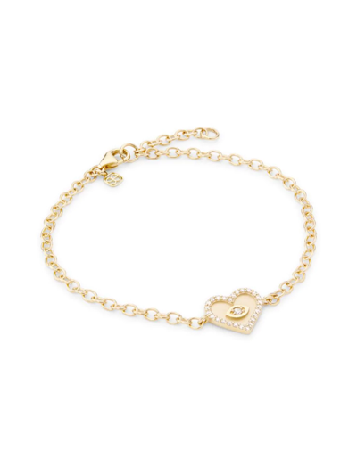 Shop Sydney Evan Women's 14k Yellow Gold & Diamond Small Evil-eye Heart Charm Bracelet