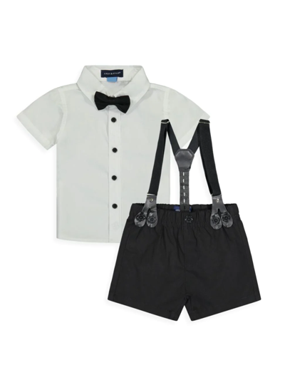 Shop Andy & Evan Baby Boy's 2-piece Tuxedo Suspender Set In White Black