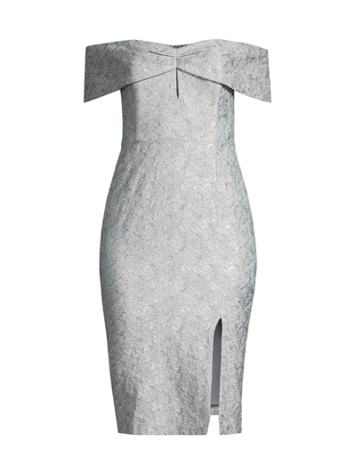 Shop Aidan Mattox Women's Jacquard Off-the-shoulder Sheath Dress In Blue Mist