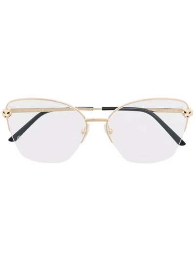 Shop Cartier Round-frame Rimless Glasses In Gold