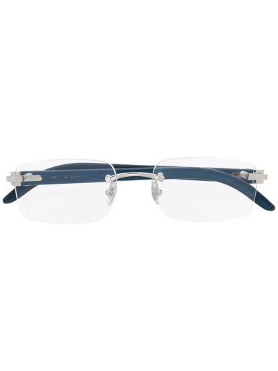 Shop Cartier Rimless Square-frame Glasses In Blau