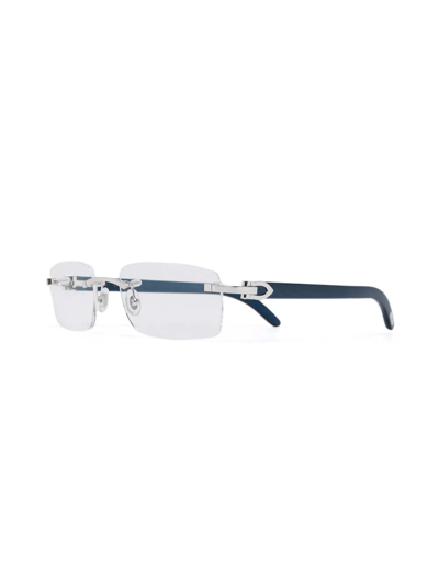 Shop Cartier Rimless Square-frame Glasses In Blau