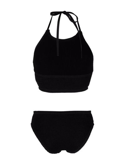 Shop Bottega Veneta Crinkled-effect Bikini Set In Schwarz