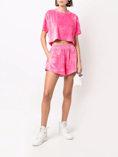 Shop Styland Velvet-effect Cropped T-shirt In Rosa