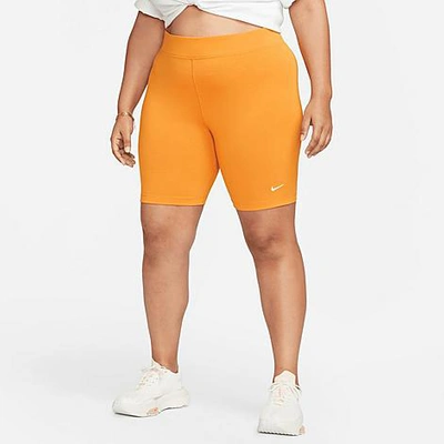 Shop Nike Women's Sportswear Essential Mid-rise Bike Shorts (plus Size) In Light Curry/white