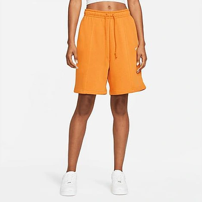 Shop Nike Women's Sportswear Essential High-rise Fleece Shorts In Light Curry/white