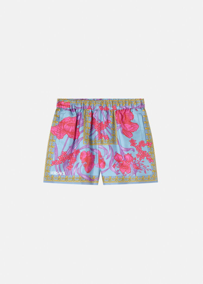 Shop Versace Acid Bouquet Silk Shorts, Female, Pink+blue, 42