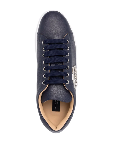 Shop Philipp Plein Hexagon Low-top Leather Sneakers In Blue