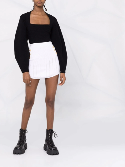Balmain 6-button Rib Pointelle Knit Skirt In White