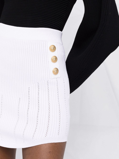 Balmain 6-button Rib Pointelle Knit Skirt In White