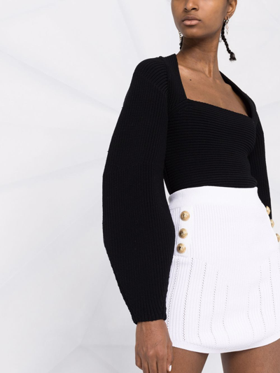 Balmain 6-button Rib Pointelle Knit Skirt In White