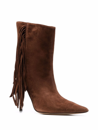 Shop Alexandre Vauthier Fringed Suede 110mm Ankle Boots In Braun