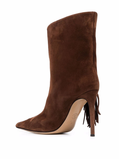 Shop Alexandre Vauthier Fringed Suede 110mm Ankle Boots In Braun