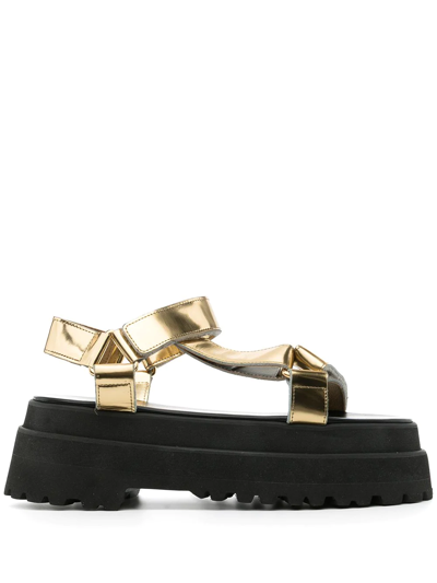 Shop Junya Watanabe Touch-strap Platform Sandals In Gold