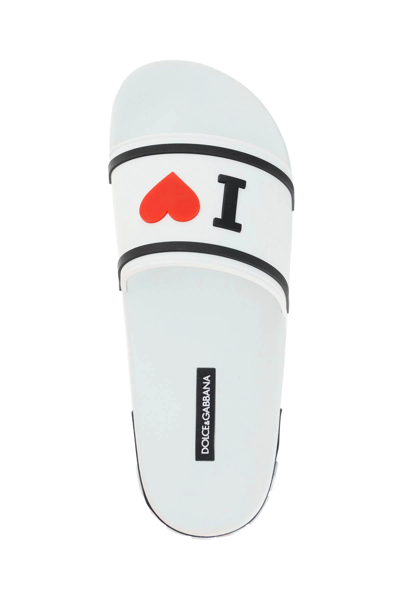 Shop Dolce & Gabbana 'i Love Dg' Rubber Slides In White,black