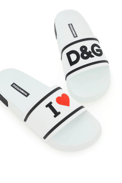 Shop Dolce & Gabbana 'i Love Dg' Rubber Slides In White,black