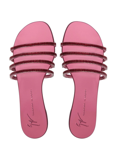 Shop Giuseppe Zanotti Iride Crystal-embellished Slides In Pink