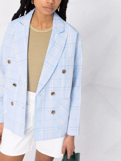Shop Semicouture Check-print Double-breasted Blazer In Blue