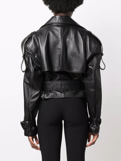 Shop Manokhi Hana Cropped Biker Jacket In Black