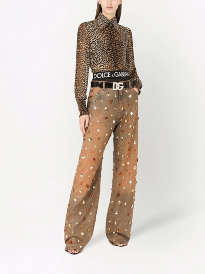Shop Dolce & Gabbana Leopard-print Silk Georgette Shirt In Brown